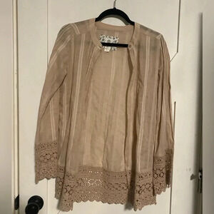 Element | taupe/ nude boho shrug with lace trim - size small
